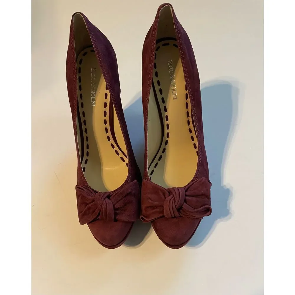 Enzo Angiolini Suede Leather Wedge Heels with Bow - Picture 8 of 16